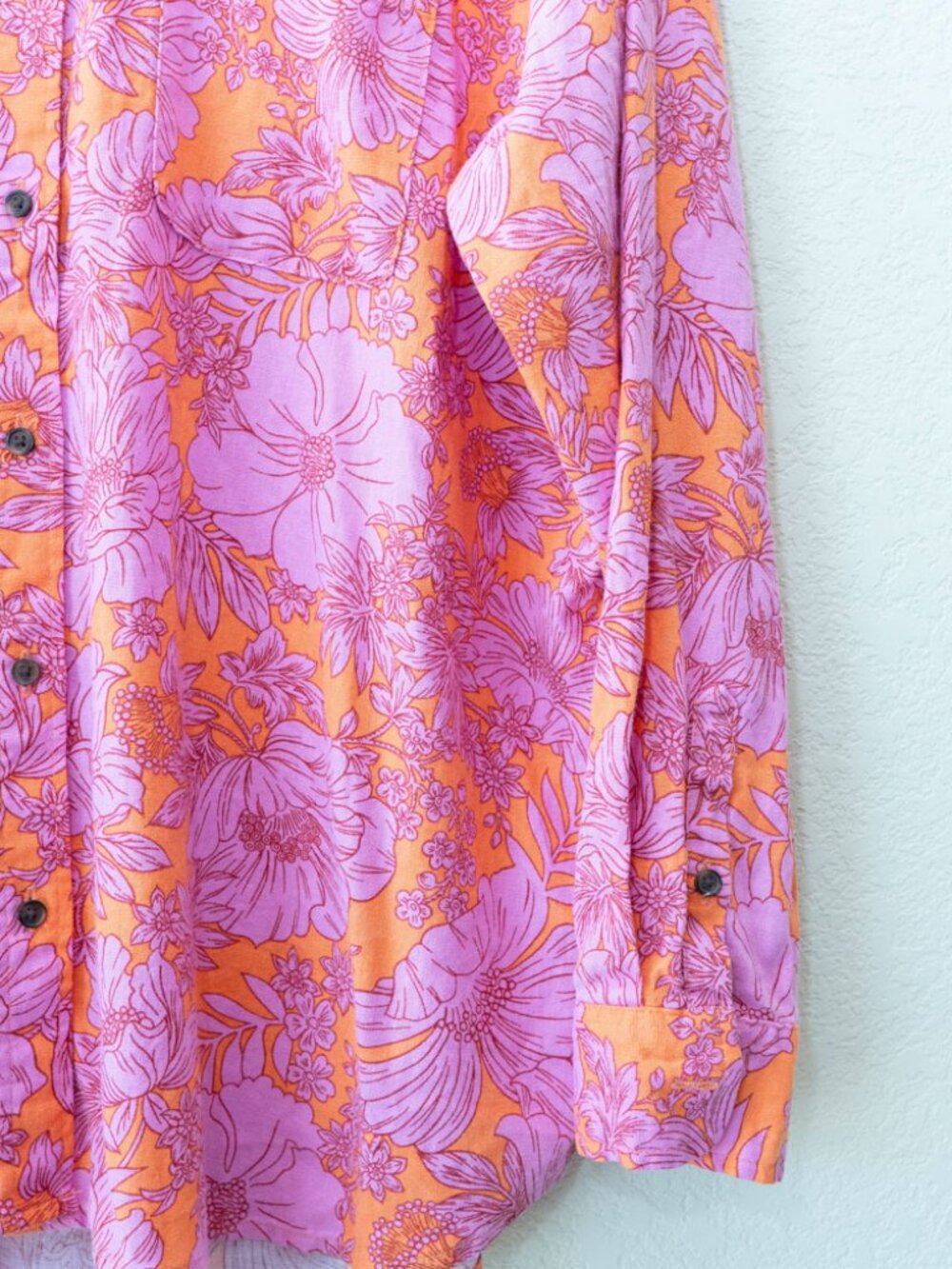 Universal Thread Floral Linen Blend Button Shirt XL Pink Orange Long Sleeve Top - Picture 7 of 13